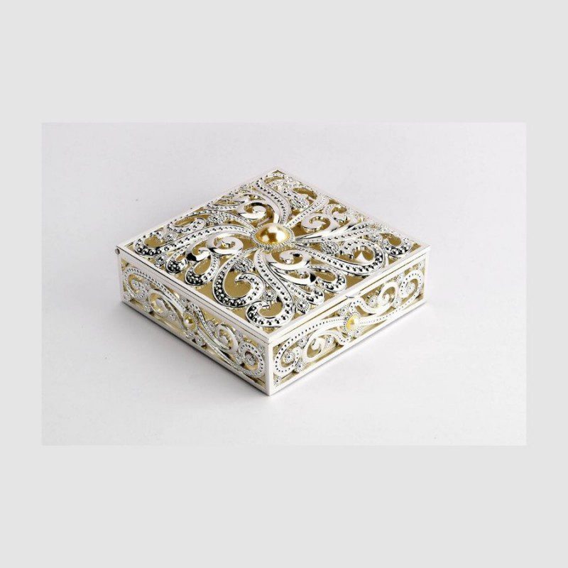 Square Cutwork Pearl Silver Jewelry Box