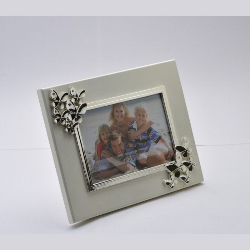 Butterfly Silver Photo Frame on Wooden Base