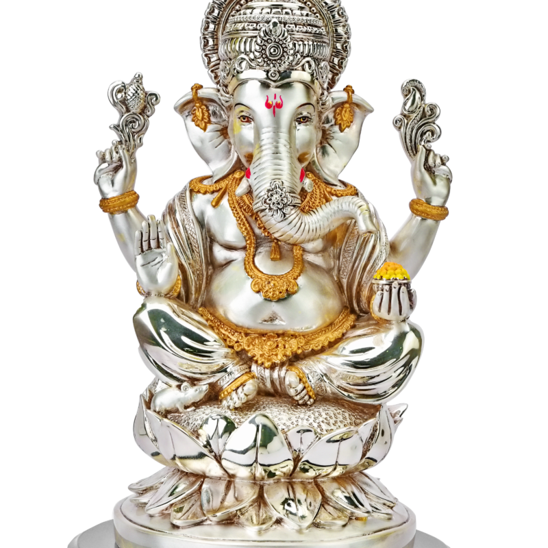 Silver Lord Ganesha Idol on Lotus