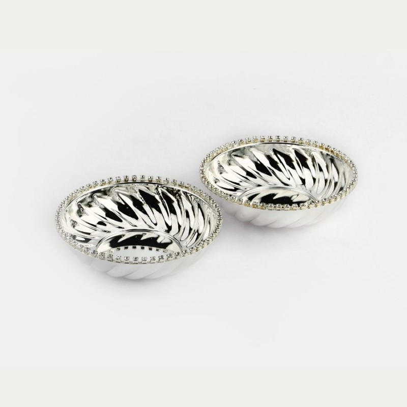 Crystal Rim Fluted Silver Plated Bowls Set