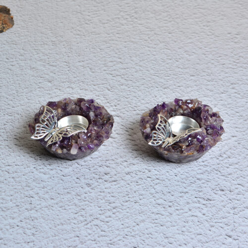 Amethyst Stone Butterfly Tea Light Holder