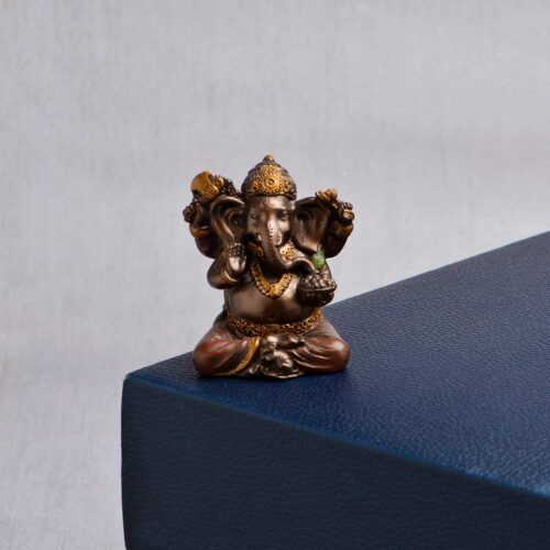 Copper Finish Lord Ganesha Idol with Mooshak makes for a unique ganesh murti